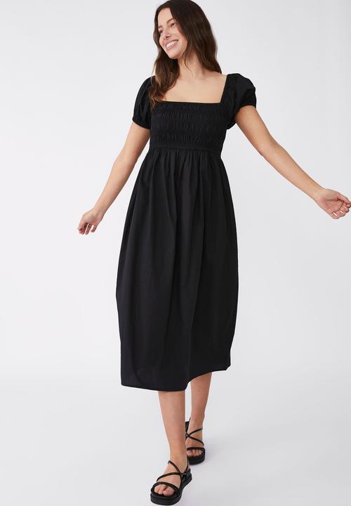 Cotton On - Woven poppy shirred midi dress - black