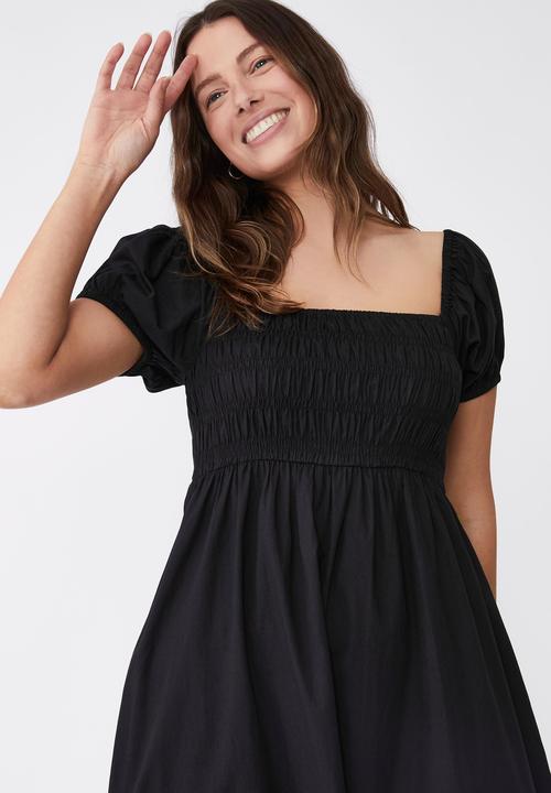 Cotton On - Woven poppy shirred midi dress - black