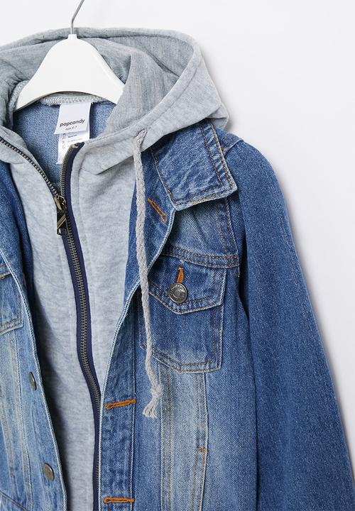 Pop Candy - Boys hooded denim jacket - blue & grey