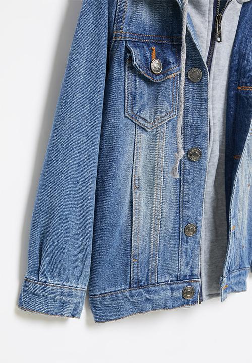 Pop Candy - Boys hooded denim jacket - blue & grey