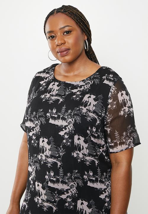 Glamorous - Plus miranda dress - black pink abstract print