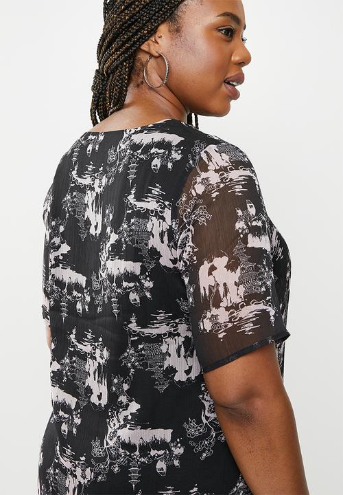 Glamorous - Plus miranda dress - black pink abstract print