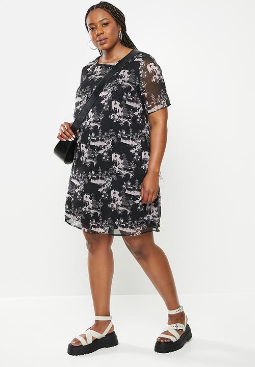 Glamorous - Plus miranda dress - black pink abstract print