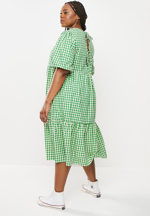 Glamorous - Plus culpture dress - green & white check