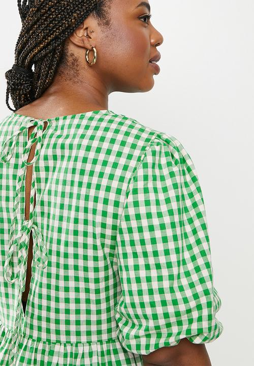 Glamorous - Plus culpture dress - green & white check
