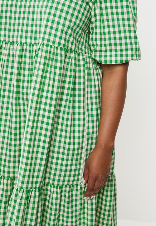 Glamorous - Plus culpture dress - green & white check