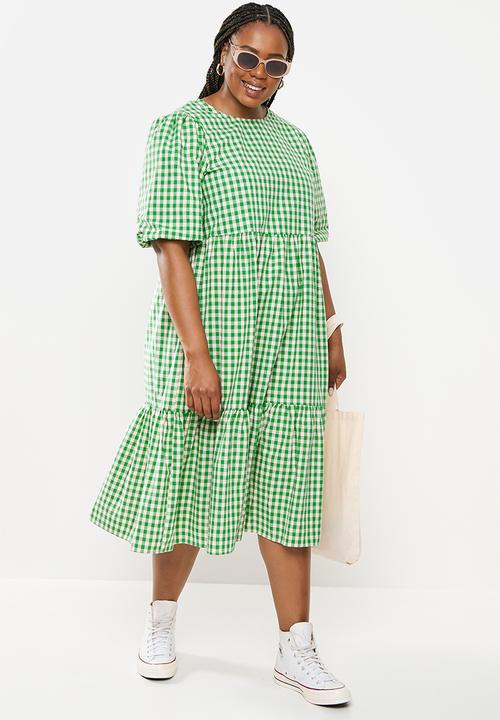 Glamorous - Plus culpture dress - green & white check