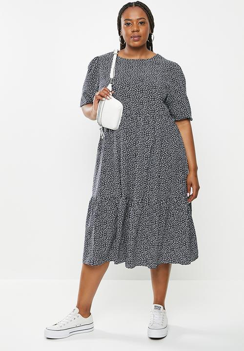 Glamorous - Plus culpture dress - black ditsy