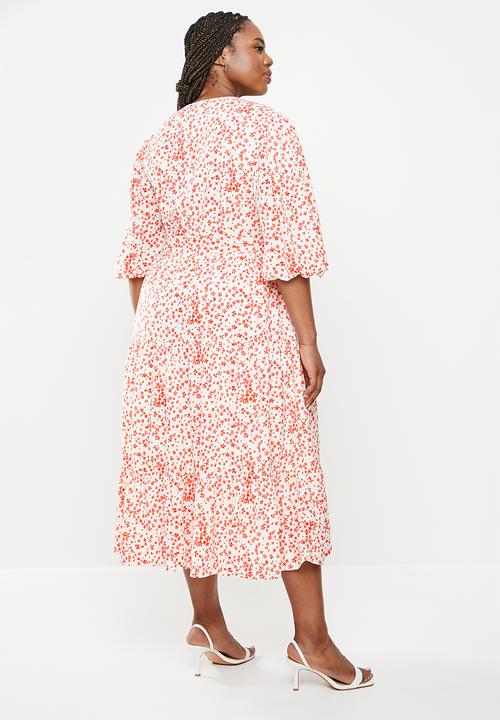 Glamorous - Plus ditsy spatter dress - white/red