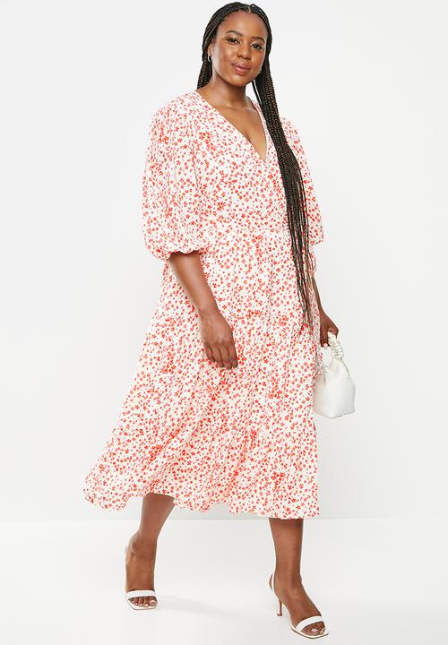 Glamorous - Plus ditsy spatter dress - white/red