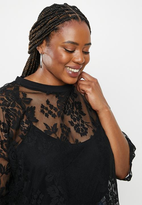 Glamorous - Plus anita lace top - black