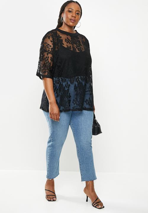 Glamorous - Plus anita lace top - black