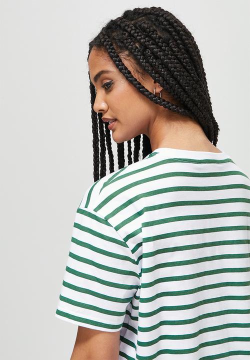 Blake - Oversized striped tee - green & white