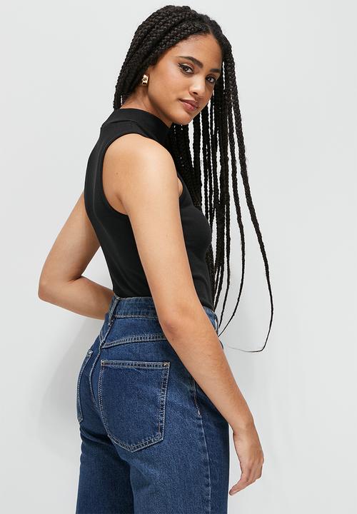 Blake - Racer turtleneck cropped vest - black