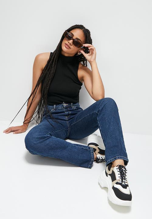 Blake - Racer turtleneck cropped vest - black