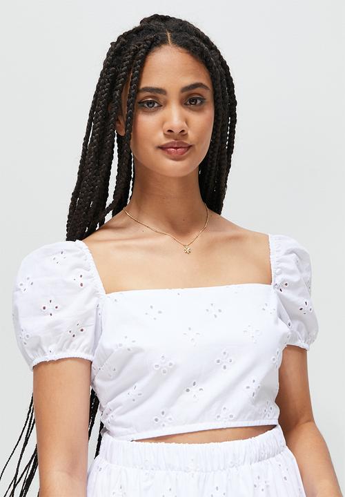 Blake - Anglaise blouse with tie back - white