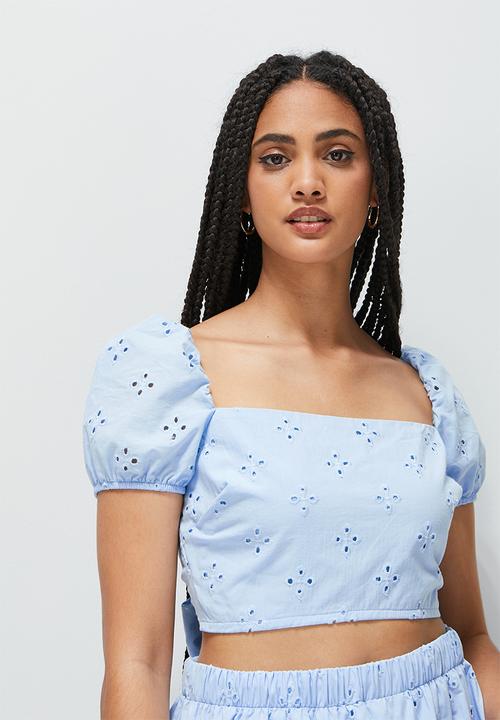 Blake - Anglaise blouse with tie back - powder blue