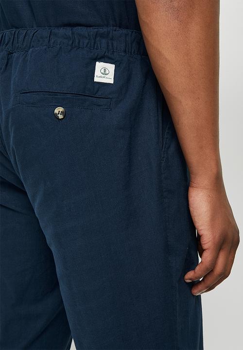 Lark & Crosse - Textured elastic waistband pant - navy