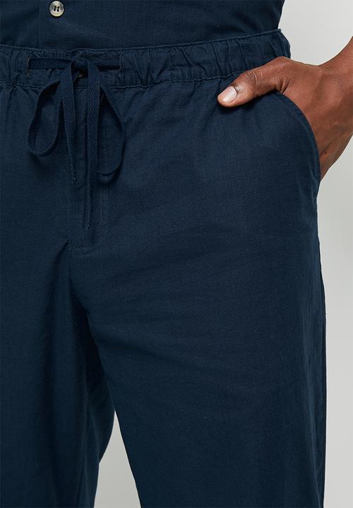 Lark & Crosse - Textured elastic waistband pant - navy