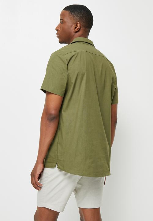 Lark & Crosse - Regular fit lightweight textured short sleeve shirt - khaki