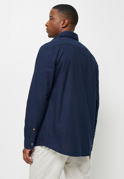 Lark & Crosse - Regular fit lightweight textured shirt - navy