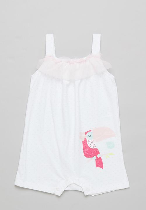 Pop Candy - Baby girls 2 pack sleeveless romper - white & pink