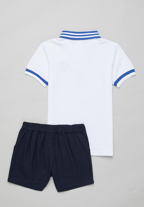 Pop Candy - Boys polo tee & shorts set - white & navy