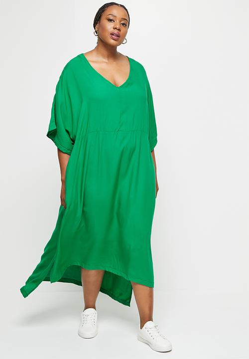 edit Plus - V-neck cacoon dress - emerald