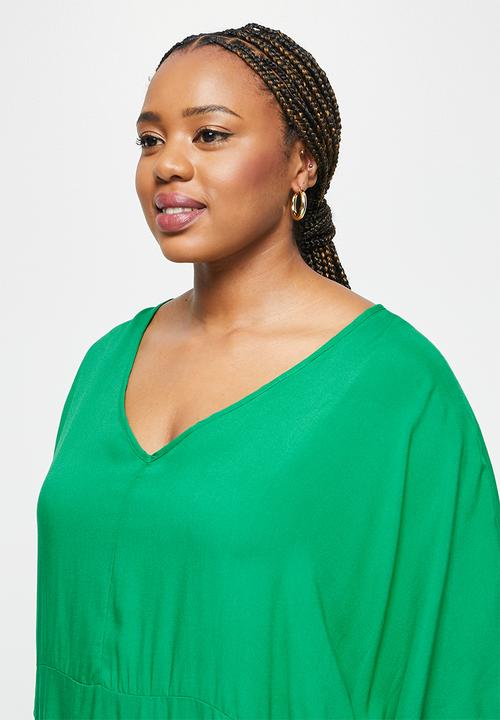 edit Plus - V-neck cacoon dress - emerald