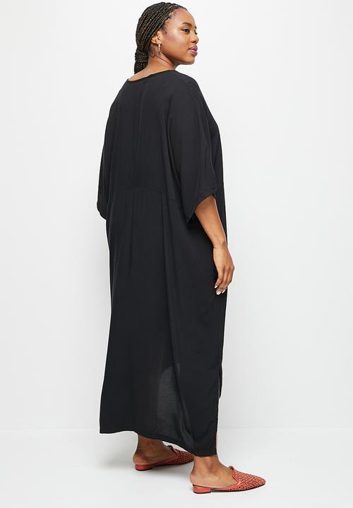 edit Plus - V-neck cacoon dress - black
