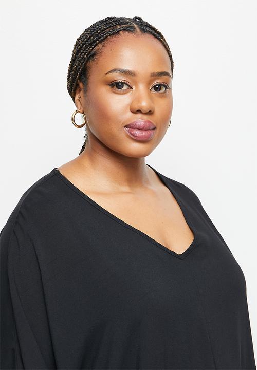 edit Plus - V-neck cacoon dress - black