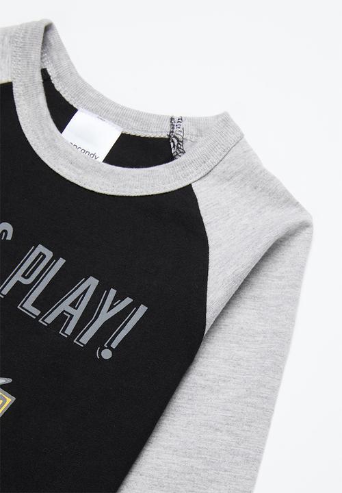 Pop Candy - Boys long sleeve dino tee - grey & black