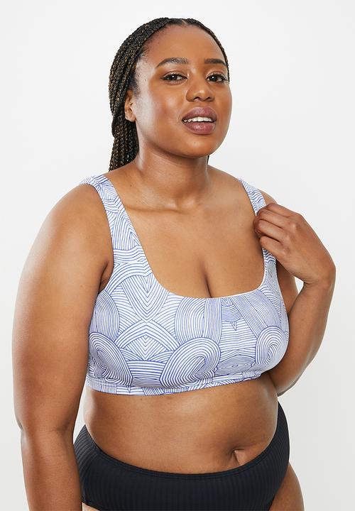 Me&B - Plus square neck bikini top - blue & white 