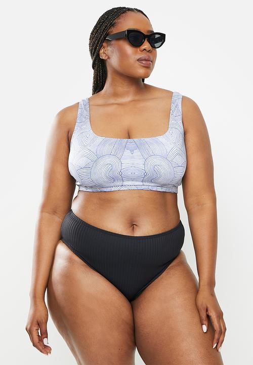 Me&B - Plus square neck bikini top - blue & white 