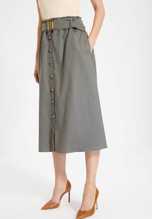 Trendyol - Belted midi skirt - khaki