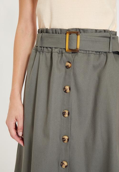 Trendyol - Belted midi skirt - khaki