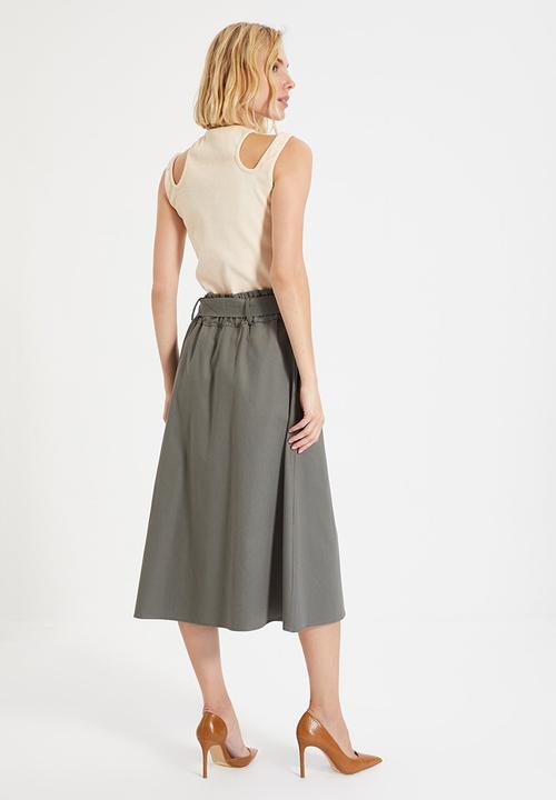 Trendyol - Belted midi skirt - khaki