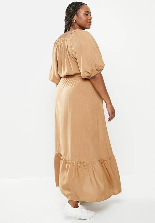 Me&B - Plus wrap frill dress - taupe