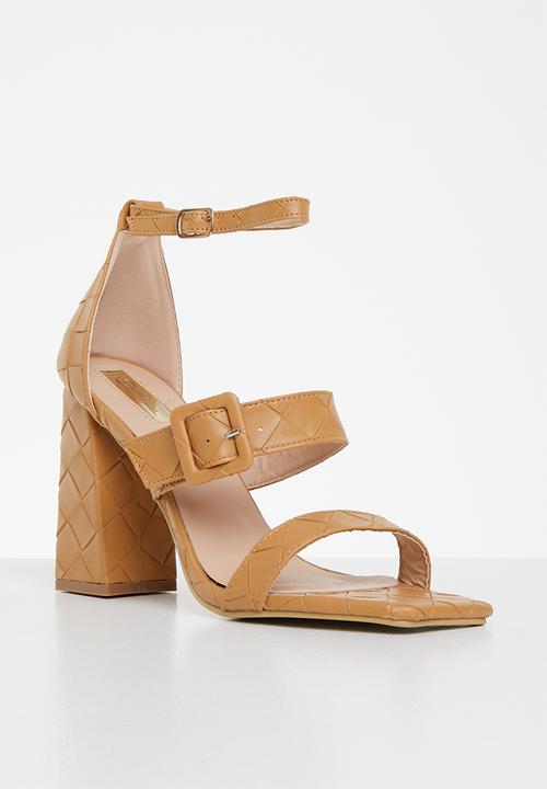 Plum - Ava plaited square toe ankle strap heel - camel