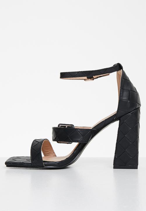Plum - Ava plaited square toe ankle strap heel - black