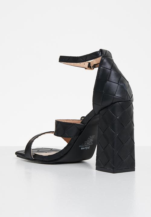 Plum - Ava plaited square toe ankle strap heel - black