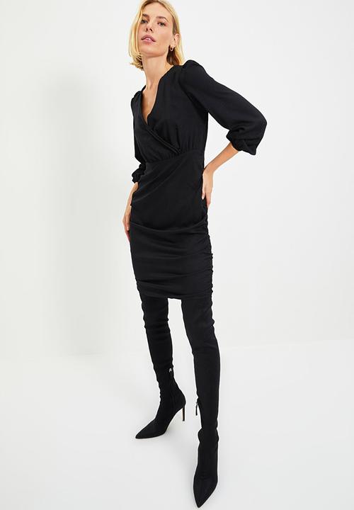 Trendyol - Double breasted collar dress - black