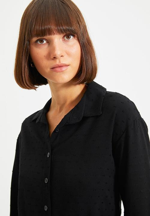 Trendyol - Buttoned ruffle fabric textured dress - black