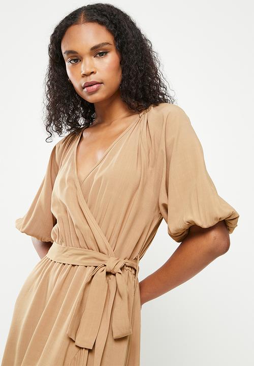 Me&B - Wrap frill dress - taupe