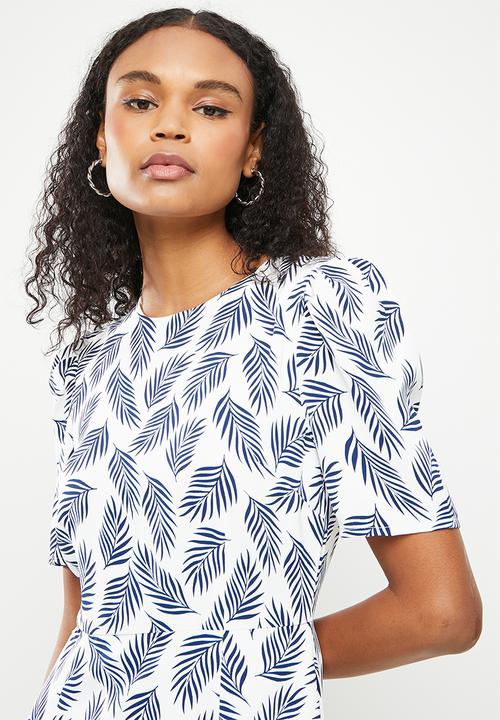 Glamorous - Palm dress - white & navy