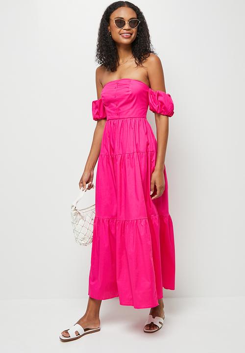 MILLA - Off shoulder tiered dress - pink yarrow