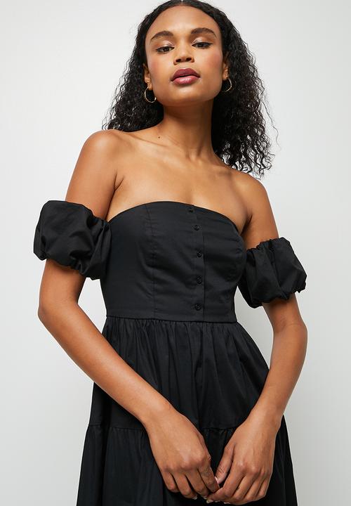 MILLA - Off shoulder tiered dress - black