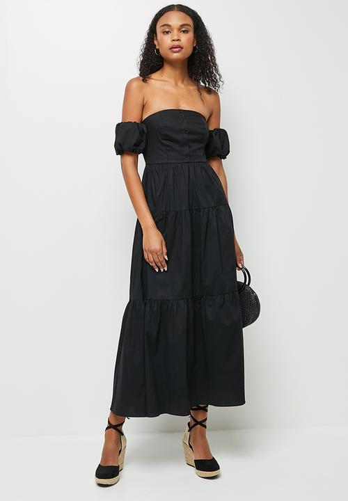 MILLA - Off shoulder tiered dress - black