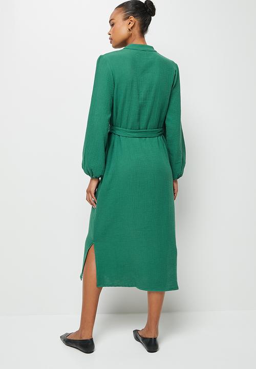 edit - Double cloth midi belted tunic - emerald