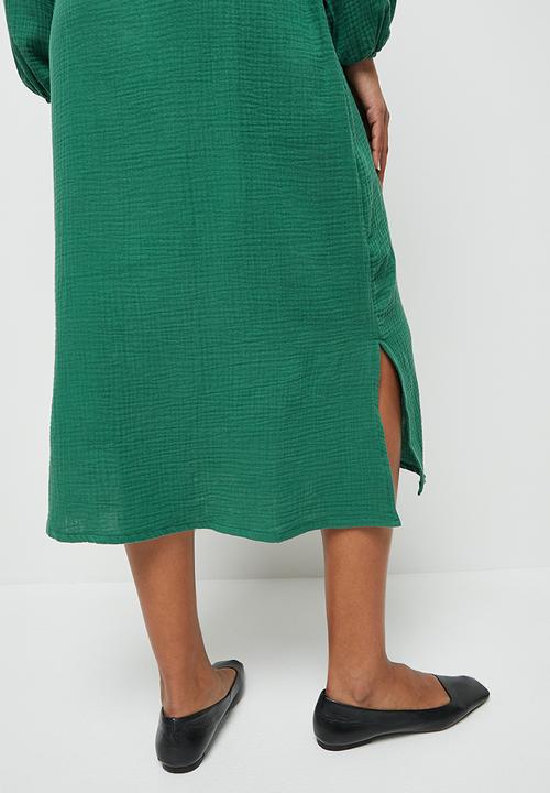 edit - Double cloth midi belted tunic - emerald